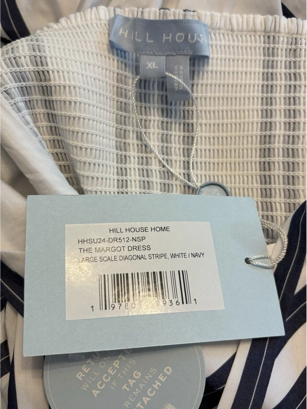 HILL HOUSE HOME NWT The Margot Dress Size XL  Stripe Navy Blue White